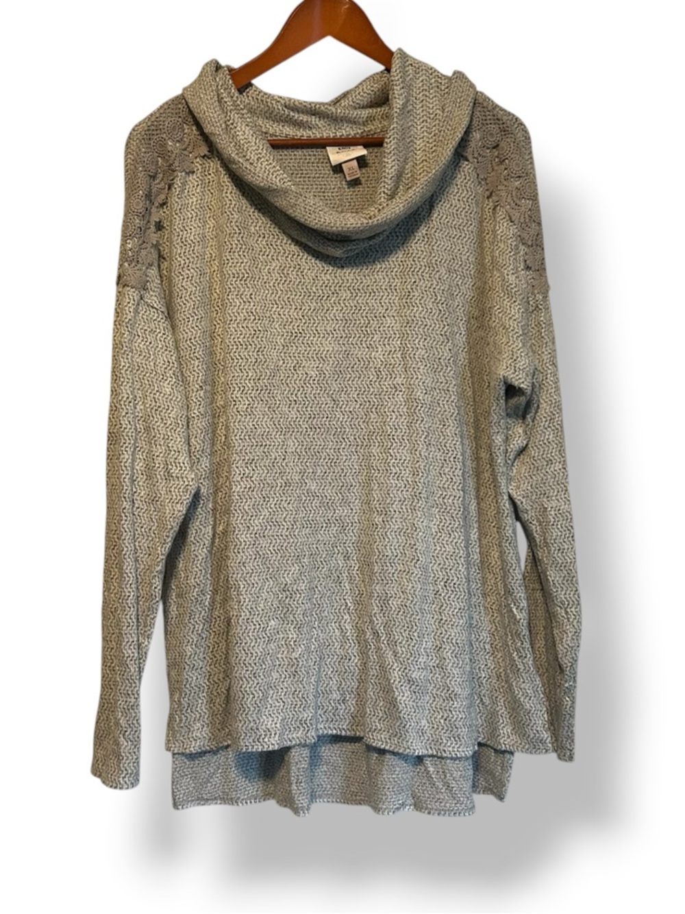 [Knox Rose] Gray Woven Cowl Neck Sweater w Lace Accents
